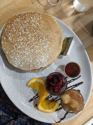 3 pancakes with maple syrup, berries and cinnamon apple at Causeway Cafe in Belfast
