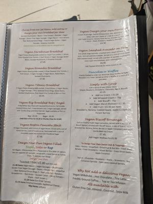 Vegan breakfast menu at Causeway Cafe in Belfast