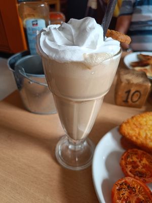 Biscoff milkshake with ice cream and whippy cream at Causeway Cafe in Belfast