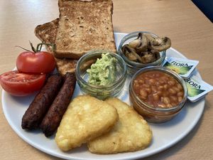 Vegan farmhouse breakfast at Causeway Cafe in Belfast