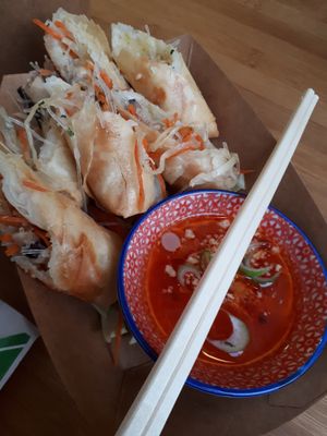 Veggie spring rolls with a sweet and sour sauce at Osha in Ljubljana