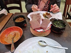 Difen Misir and Spinach with Injera at Light of Africa in South West London