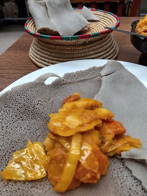 Atkilt alicha with injera at Light of Africa in South West London