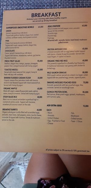 Menu Breakfast at Buddha Soul in Pecatu