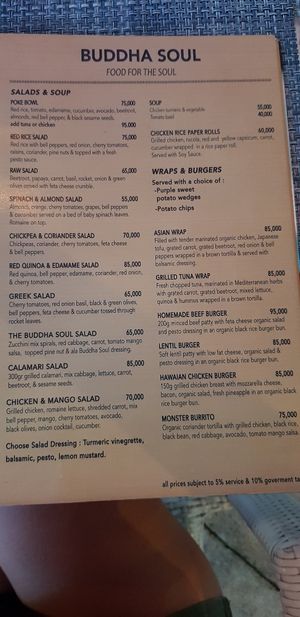 Menu Salads & Wraps/Burger at Buddha Soul in Pecatu