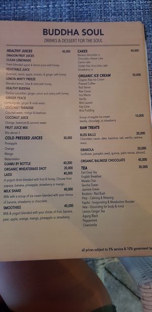Menu Drinks at Buddha Soul in Pecatu