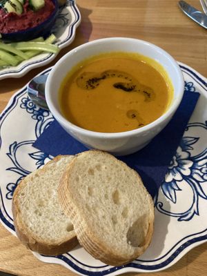 Yummy carrot ginger bisque with crostini  at VanGogh's Eeterie in Springfield