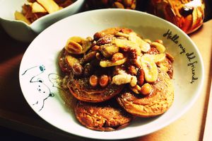 Pancake syrup mix vegetables and nuts at No Meat Burger Health in Busan