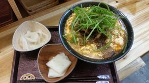 The ramen came with the two pictured side dishes.  at No Meat Burger Health in Busan