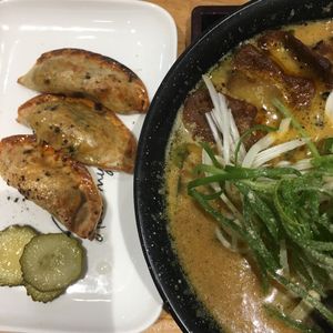 Coconut ramen combo, with dumplings! 9k at No Meat Burger Health in Busan