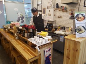 The kitchen at No Meat Burger Health in Busan