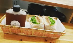 Homemade cola and the ginger burger at No Meat Burger Health in Busan