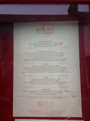 Solas' menu with a vegan/vegetarian section in the menu at Solas in Dingle