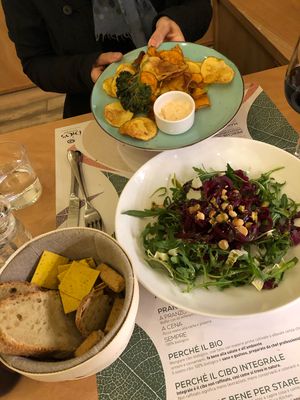 chips and salad at Bio's Kitchen in Bologna