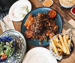 Mixed grill with chips and rice at Vegetus in Cheltenham