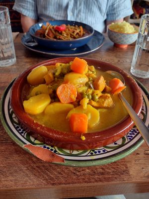 Berber Tagine served with couscous and Lebanese bean stew at Vegetus in Cheltenham