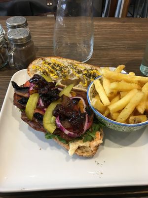 New menu item, Steak sandwich and fries! So good at Vegetus in Cheltenham
