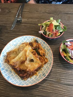 Lasagne and salad  at Vegetus in Cheltenham