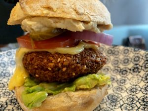 Falafel burger! at Vegetus in Cheltenham