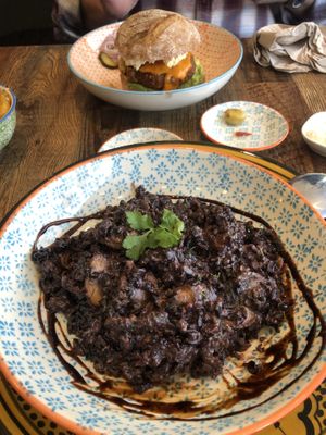 Black Risotto & Falafel Burger at Vegetus in Cheltenham