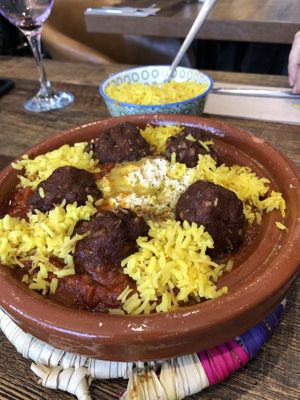 Meatball tagine and rice at Vegetus in Cheltenham