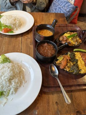 Vegan platter for two with rice  at Adulis - Brixton in South West London