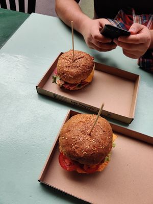 Just cheesy and seitan burger at Las Vegan's - Vegan Garden Trailer in Budapest