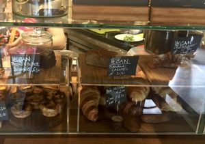 Vegan cakes and croissant  at Cafe Barcelona in South West London