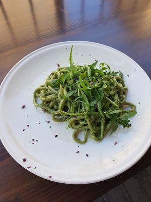Pici agli spinaci at Ciriera Osteria Vegan in Trequanda