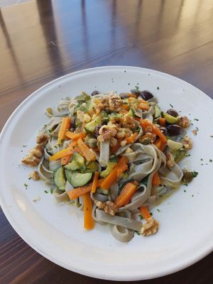 Tagliatelle di grano arso at Ciriera Osteria Vegan in Trequanda