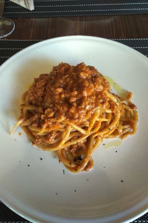 Pici al ragù di soia at Ciriera Osteria Vegan in Trequanda