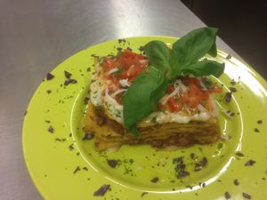 Our lasagna at Ciriera Osteria Vegan in Trequanda