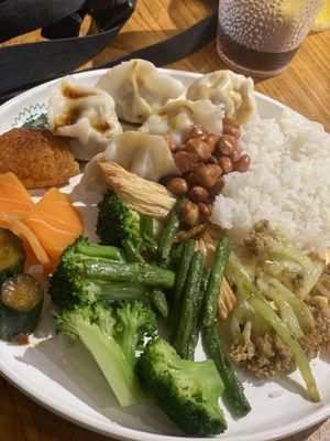 Vegetables, dumplings, rice, vegan sushii  at SUHU 素虎 - Qianmen in Beijing