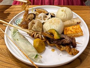 Buns, tofu, skewers, dumplings, mushrooms at SUHU 素虎 - Qianmen in Beijing