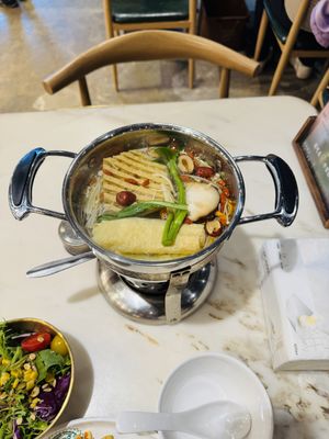 Hot pot (it was choice of mushroom or tomato base)  at SUHU 素虎 - Qianmen in Beijing