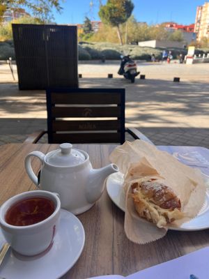 Sunny seating, sweet vegan croissants  at Dolce & Vegana in Madrid