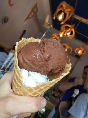 Large cone with coconut and belgian chocolate at Dolce & Vegana in Madrid