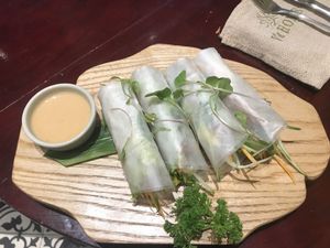 Veggie rolls with chickpea tempeh  at V's Home in Hanoi