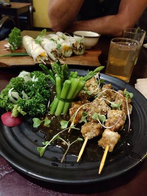 Tempeh, aspargus and sweet and sour sauce at V's Home in Hanoi