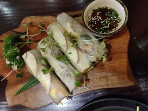 Assortment of spring rolls at V's Home in Hanoi