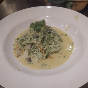 Vegan carbonara at V's Home in Hanoi
