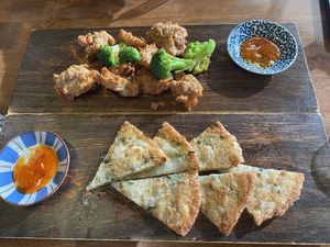 Nuggets and coriander pancake  at Water Drop Vegetarian Cafe in Christchurch