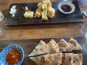 Tofu and coriander pancake  at Water Drop Vegetarian Cafe in Christchurch