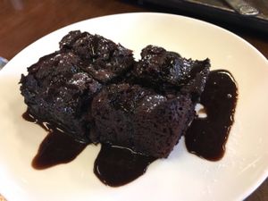 warm berry and chocolate brownie  at Water Drop Vegetarian Cafe in Christchurch