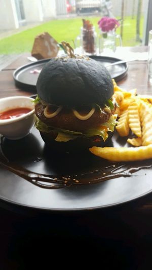 Chickpea burger  at Water Drop Vegetarian Cafe in Christchurch