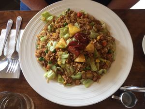 Soy fried rice at Water Drop Vegetarian Cafe in Christchurch