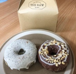 Take-home: mugwort-cherry donut and choco-caramel donut at The Raw by Twins in Seoul