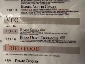 Close up of the vegan section  at Trieste Pizza in Rome