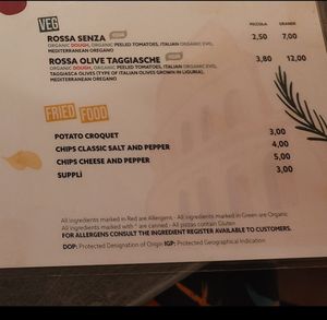 Menu at Trieste Pizza in Rome