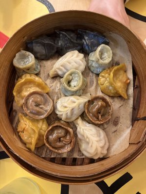 Every vegan dumpling option + spinach cheese (light green dumplings )  at Parowoz Powisle in Warsaw